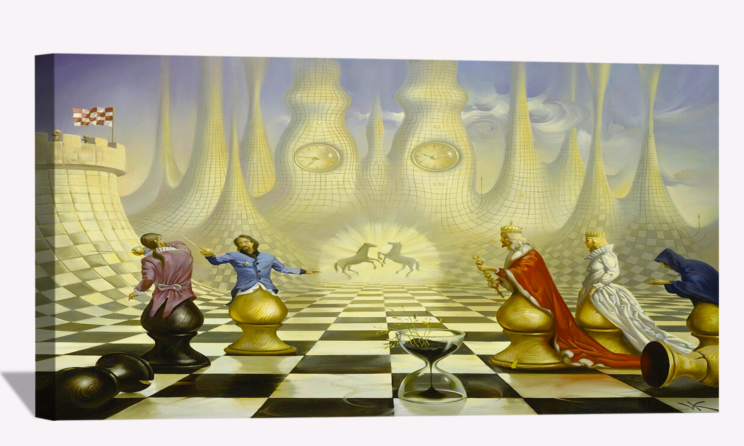 Vladimir Kush Chess Wall Art Large Framed Painting Dali Style Canvas Art  For Bedroom Livingroom Office Ready to Hang 